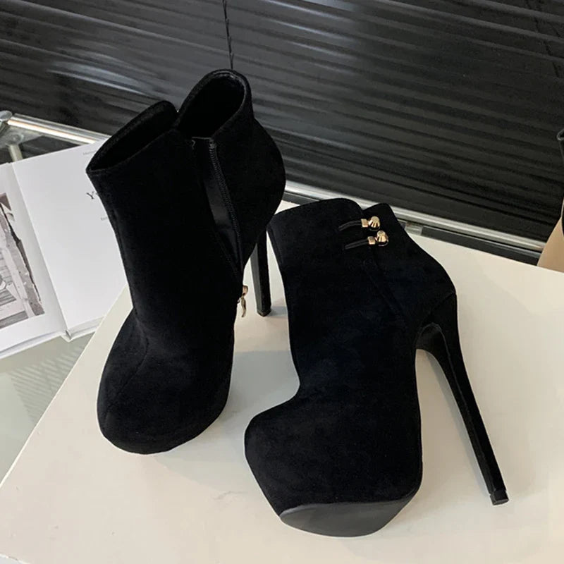Trendy Fashion Elasticity Buckle Strap Platform Boots High Heel