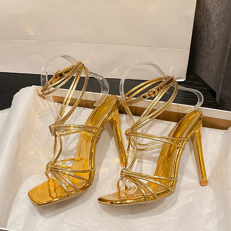 Fashionable Rhinestone Buckle Narrow Band Thin High Heel High Heel