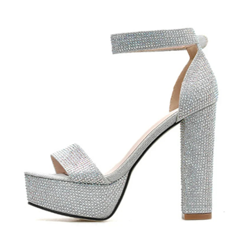 Stylish Silver Rhinestone Platform Open Toe High Heel High Heel