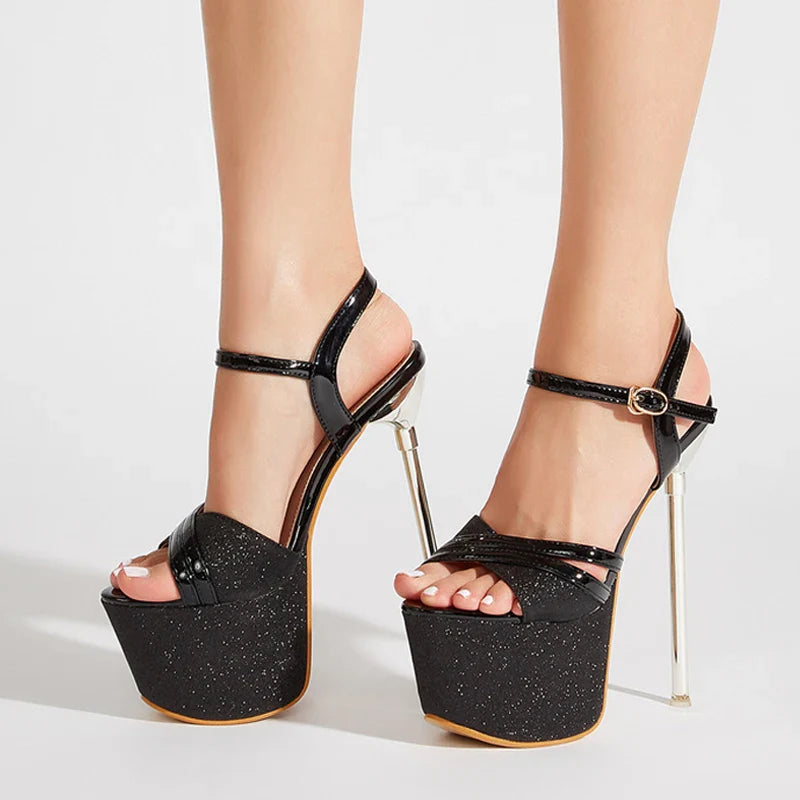 Glamorous Sequined Platform Peep Toe Super High Heel High Heel