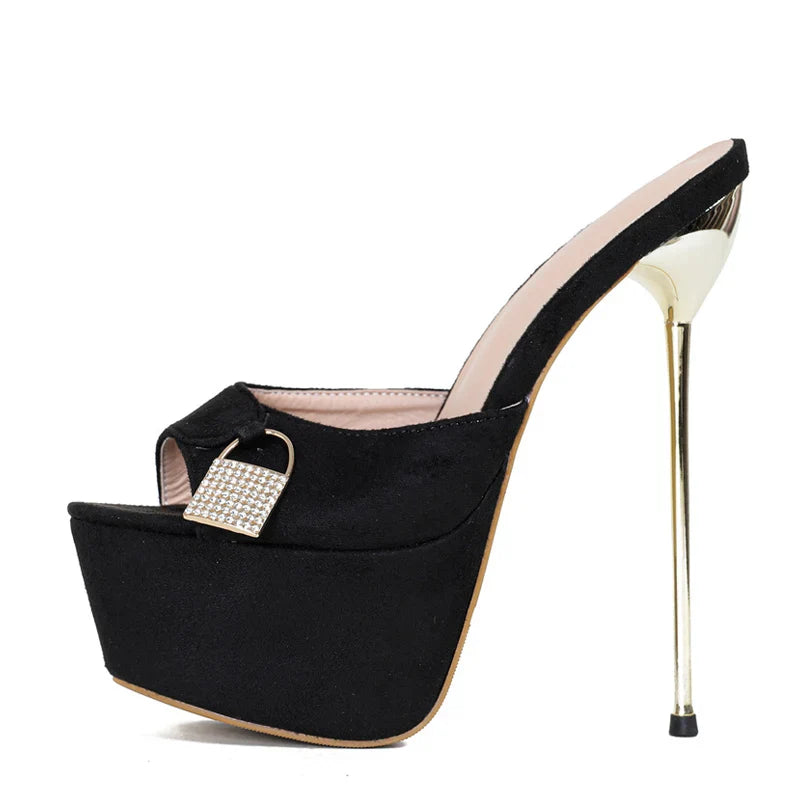 Glamorous Sexy Metal Buckle Platform Super Thin High Heel High Heel