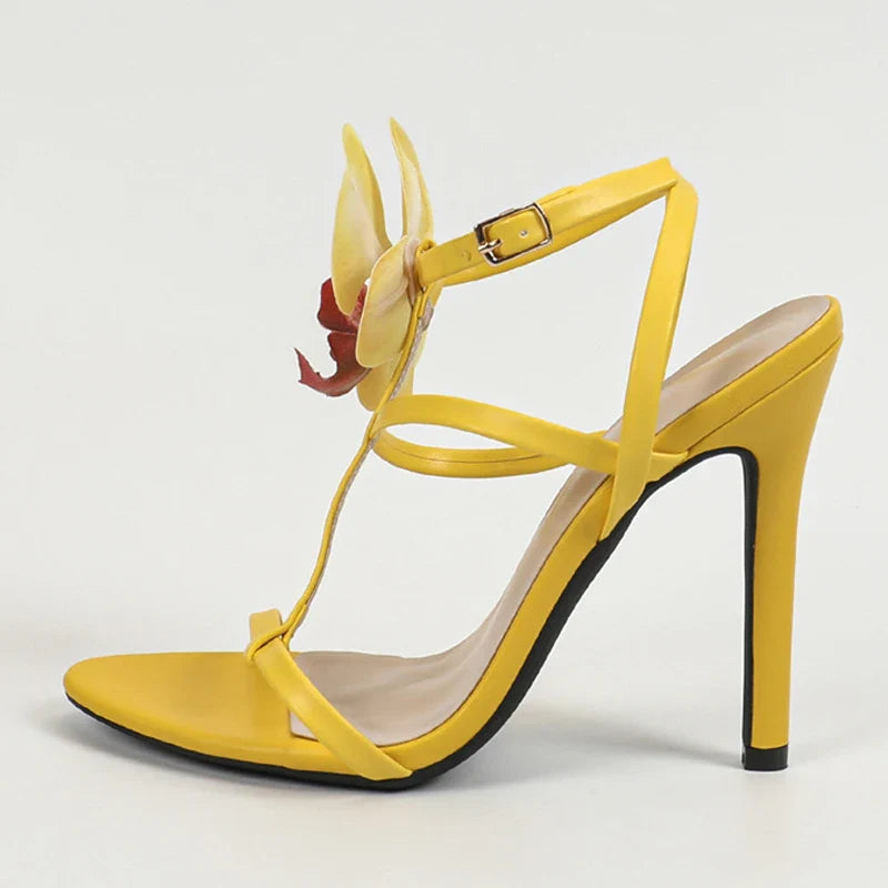 Bright Summer Fashion Flowers Ankle Strap Gladiator Party High Heel