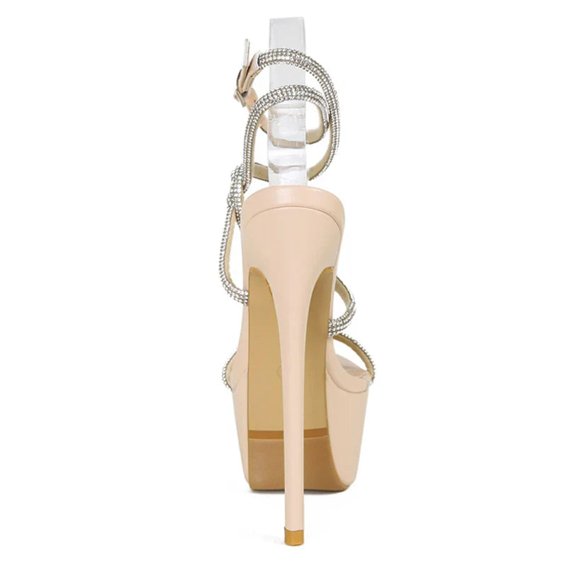 Vibrant Summer Fashion Rhinestone Narrow Band High Heel Sandals High Heel