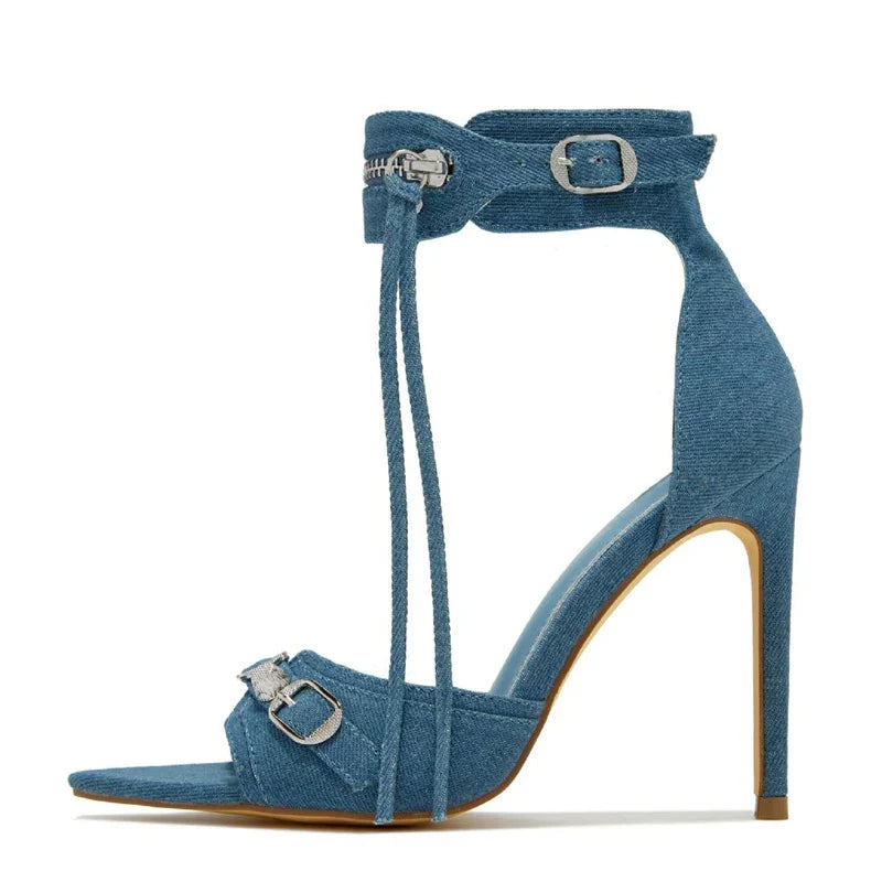 Stylish Summer Fashion Zip Tassel Metal Rivet Stripper Heels High Heel