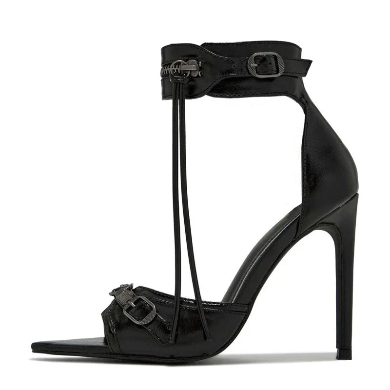 Stylish Summer Fashion Zip Tassel Metal Rivet Stripper Heels High Heel