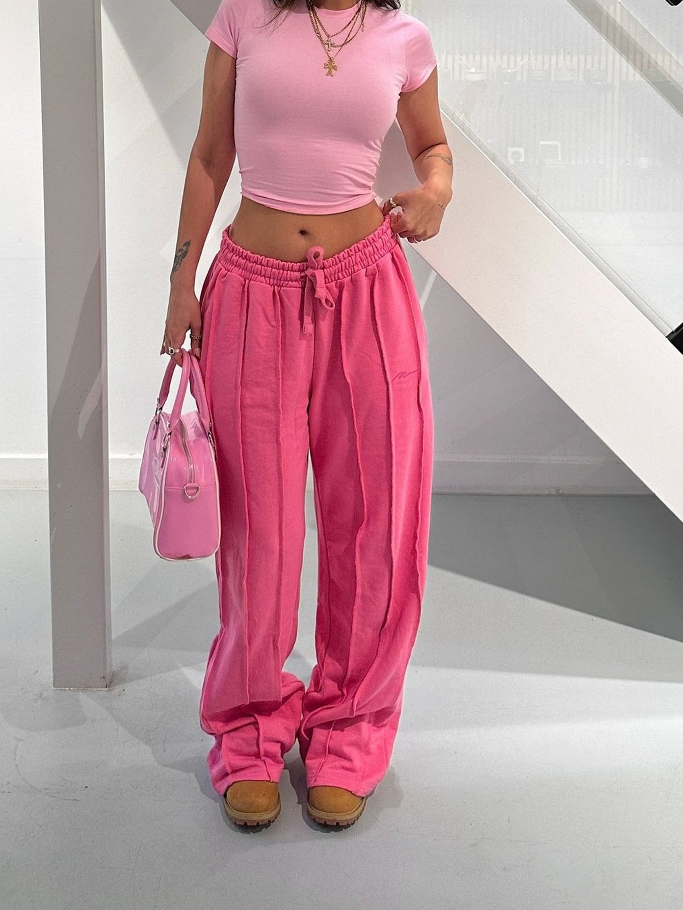 Low Rise Paneled Wide Leg Sweatpants