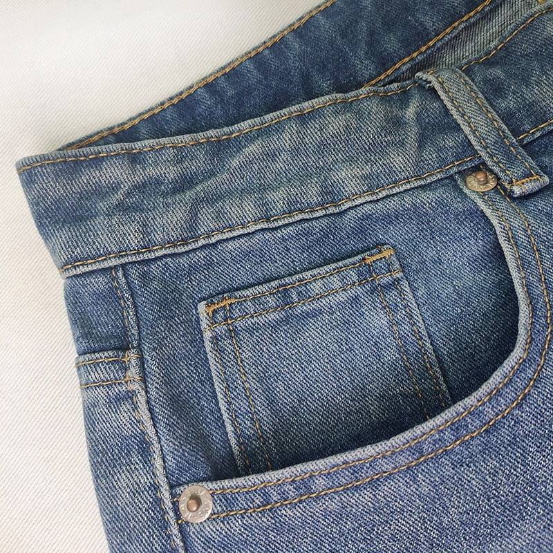 DressBetty - Mid-waist Jeans Women's Retro Denim Wide-leg Pants Loose Street Trousers Casual Washed Mother's Pants