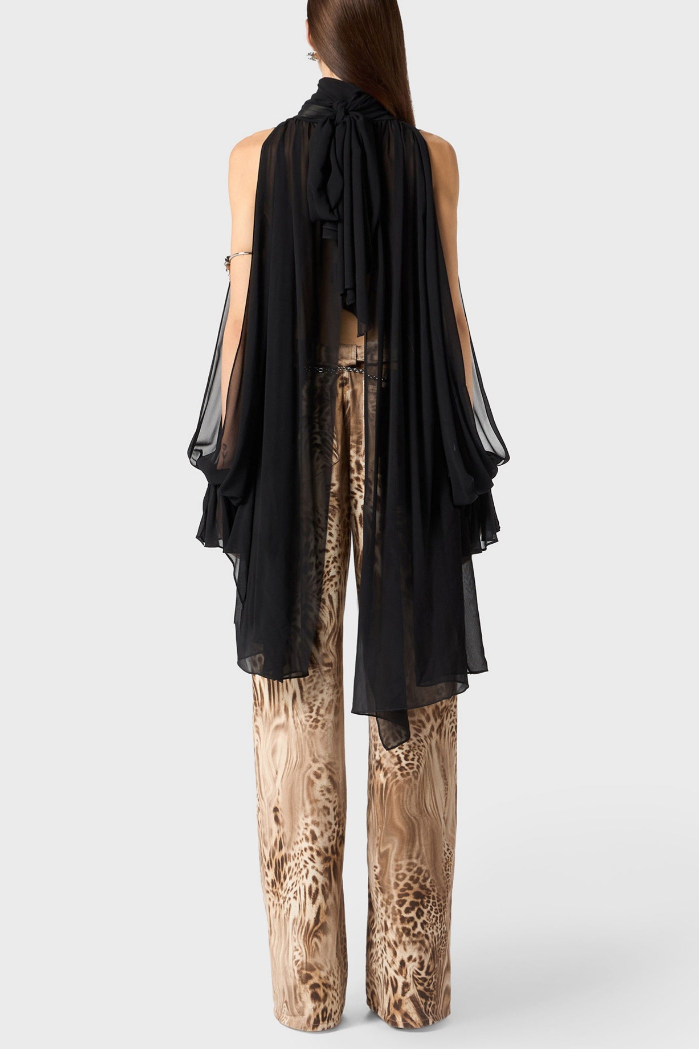Mistee Asymmetric Slit-sleeve Blouse - Black