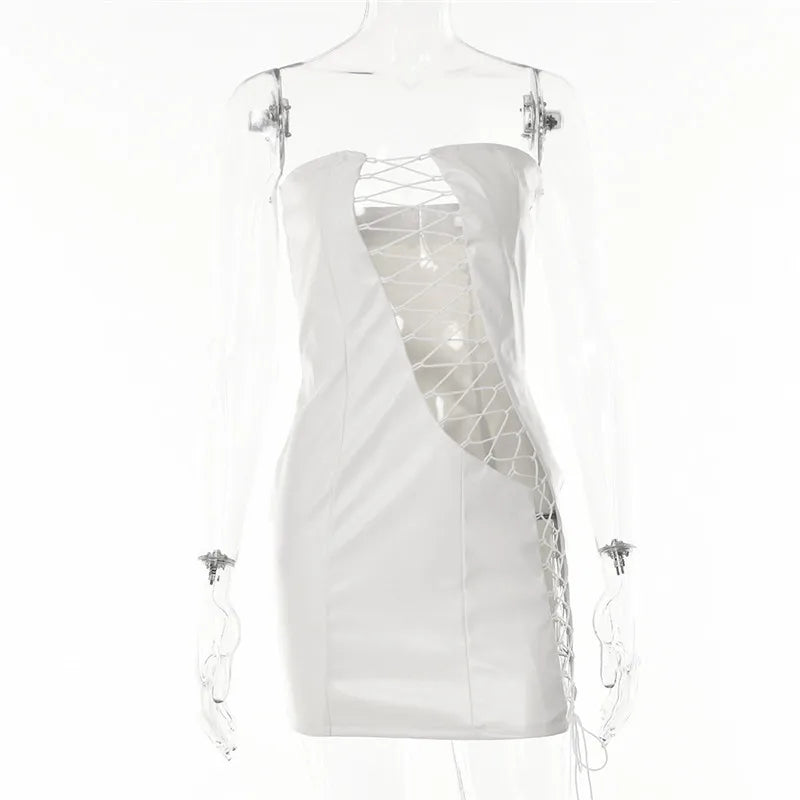 DressBetty - 2024 PU Leather Strapless Sleeveless Mini Dress Cut Out Dresses