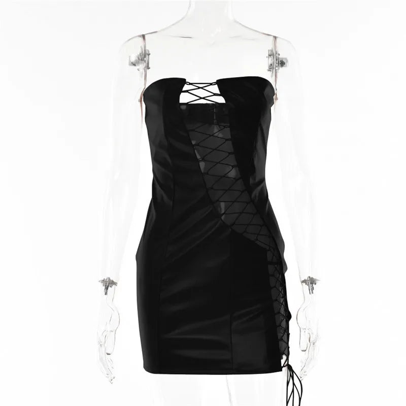 DressBetty - 2024 PU Leather Strapless Sleeveless Mini Dress Cut Out Dresses