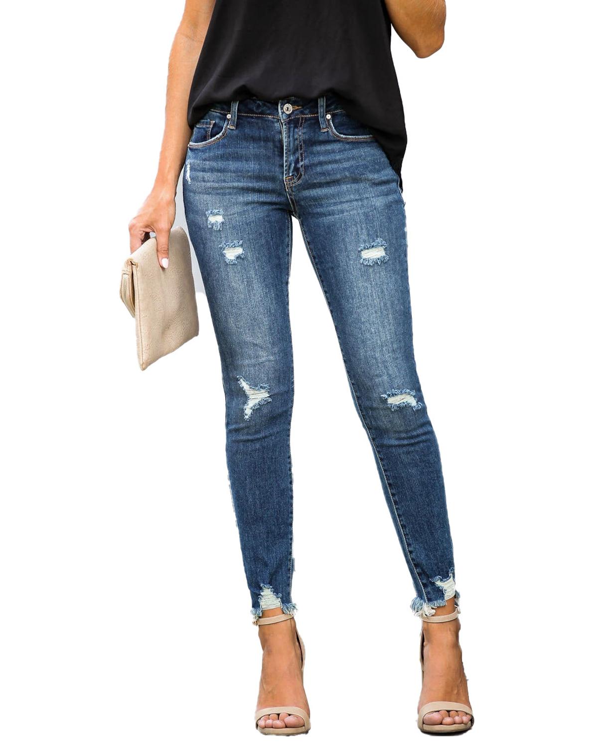 DressBetty - Waist Skinny Jeans Vintage Distressed Denim Holes Destroyed Pencil Pants