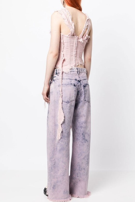 Noela Asymmetric Fringed Corset - Pink