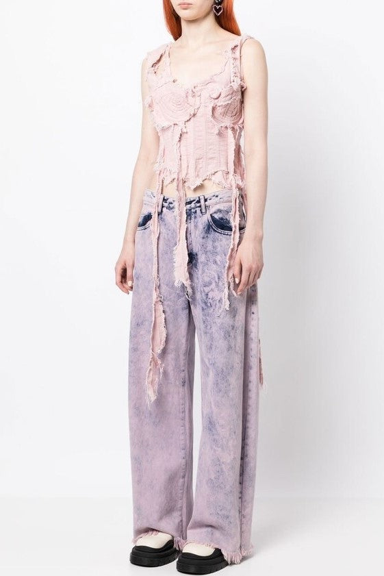 Noela Asymmetric Fringed Corset - Pink