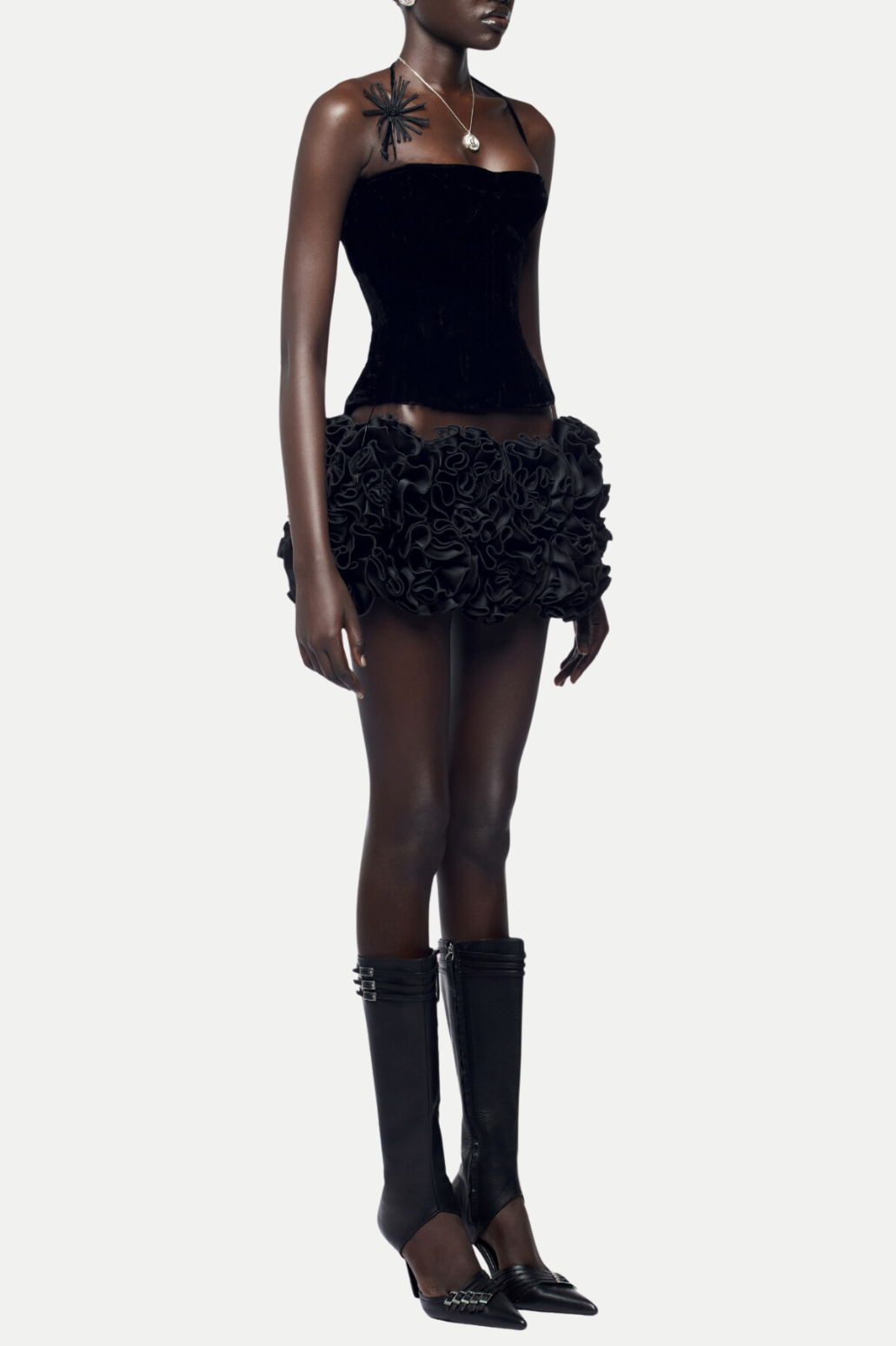 Nuala Floral Lace Up Two Piece Set - Black