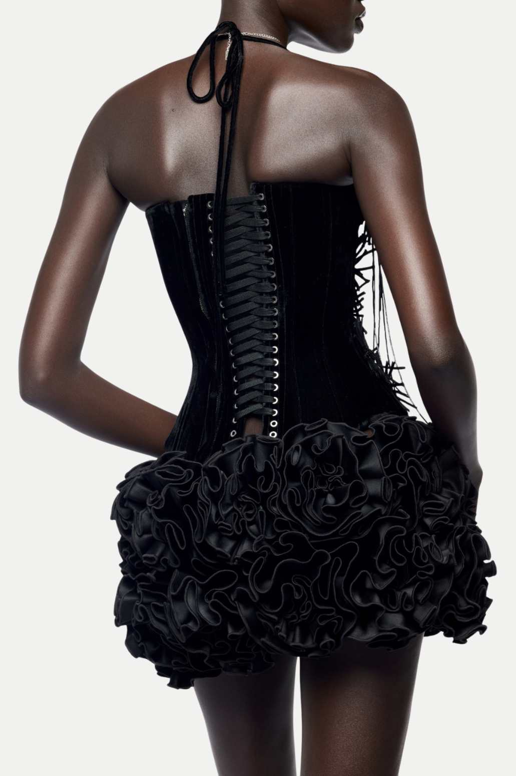 Nuala Floral Lace Up Two Piece Set - Black