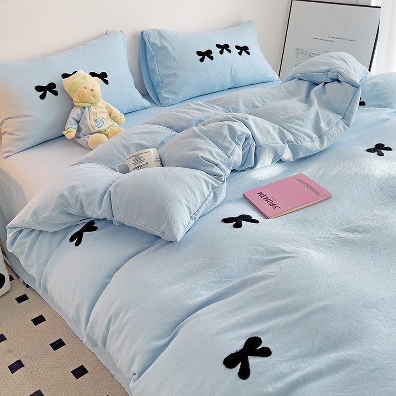 Embroidered Triple Bow Bedding Set