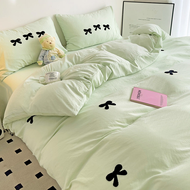 Embroidered Triple Bow Bedding Set