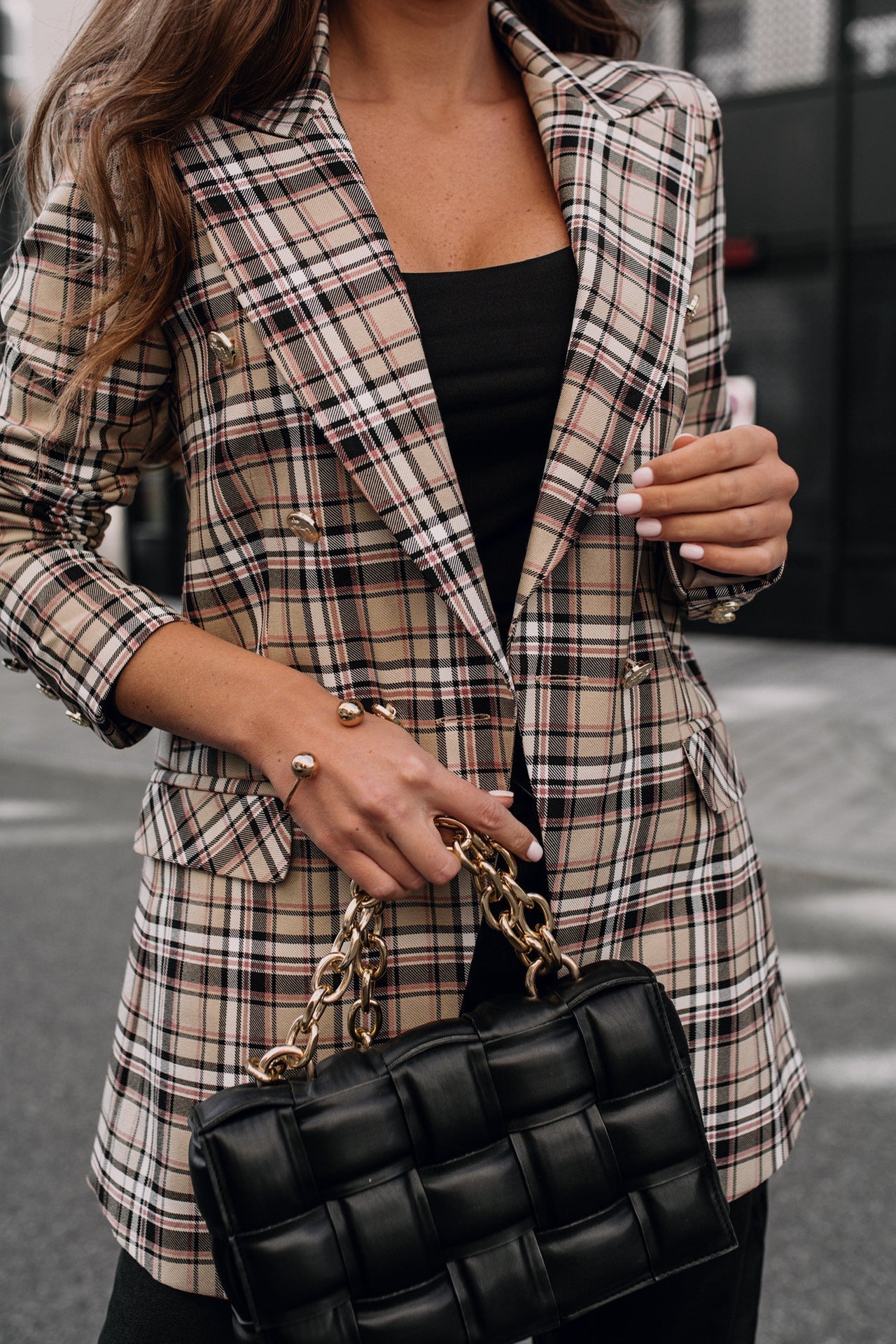 DressBetty - Double Breasted Plaid Blazer