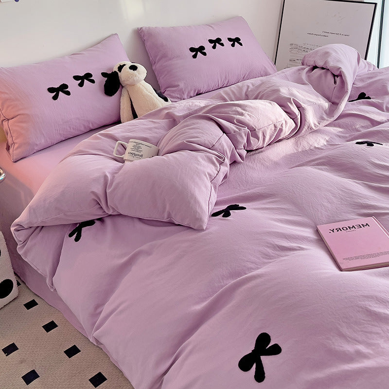 Embroidered Triple Bow Bedding Set