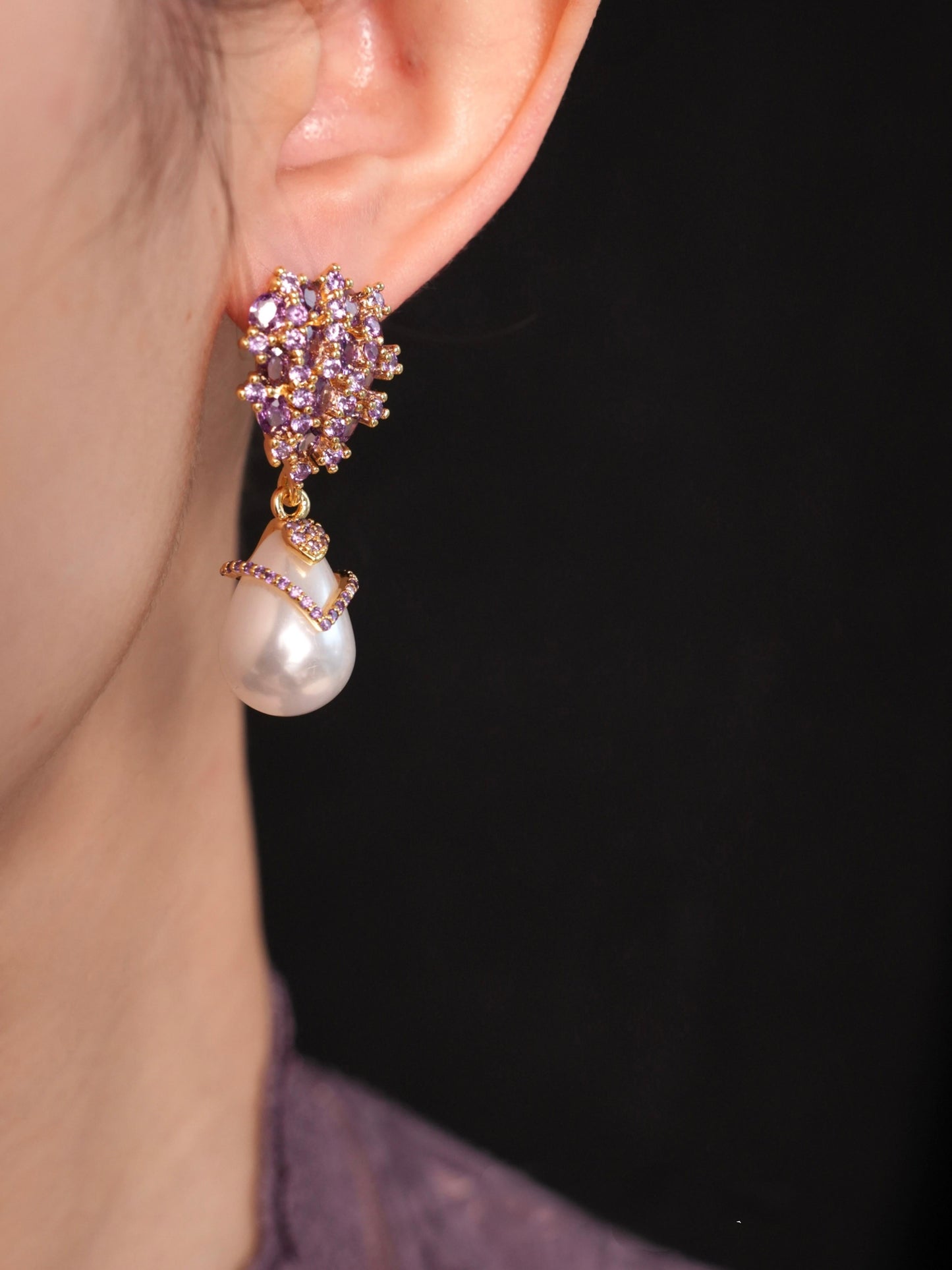 Lavender Kiss Pearl Earrings