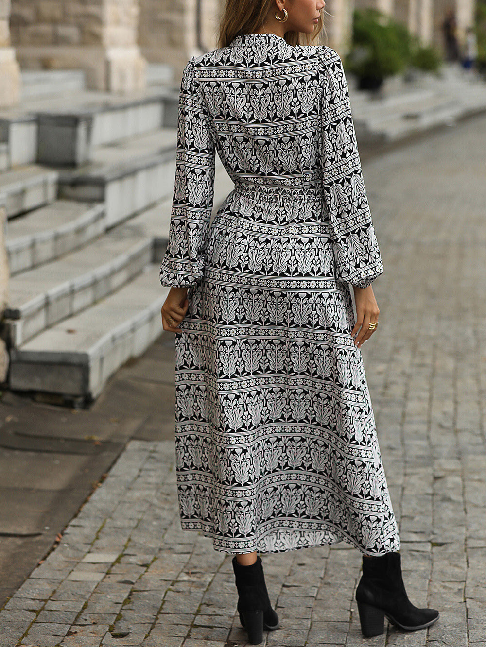 DressBetty - Bohemian Print Long Sleeve Dress