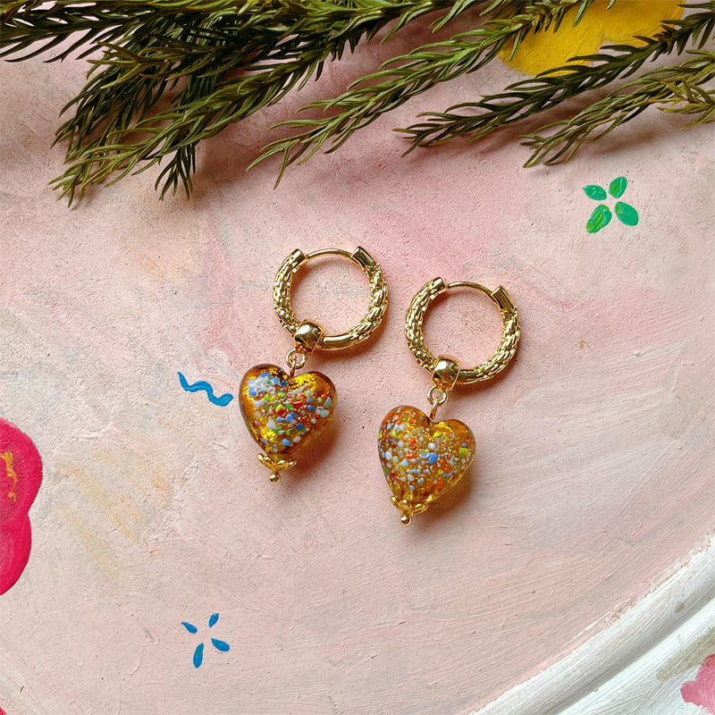 Handmade Glaze Heart Hoop Earrings