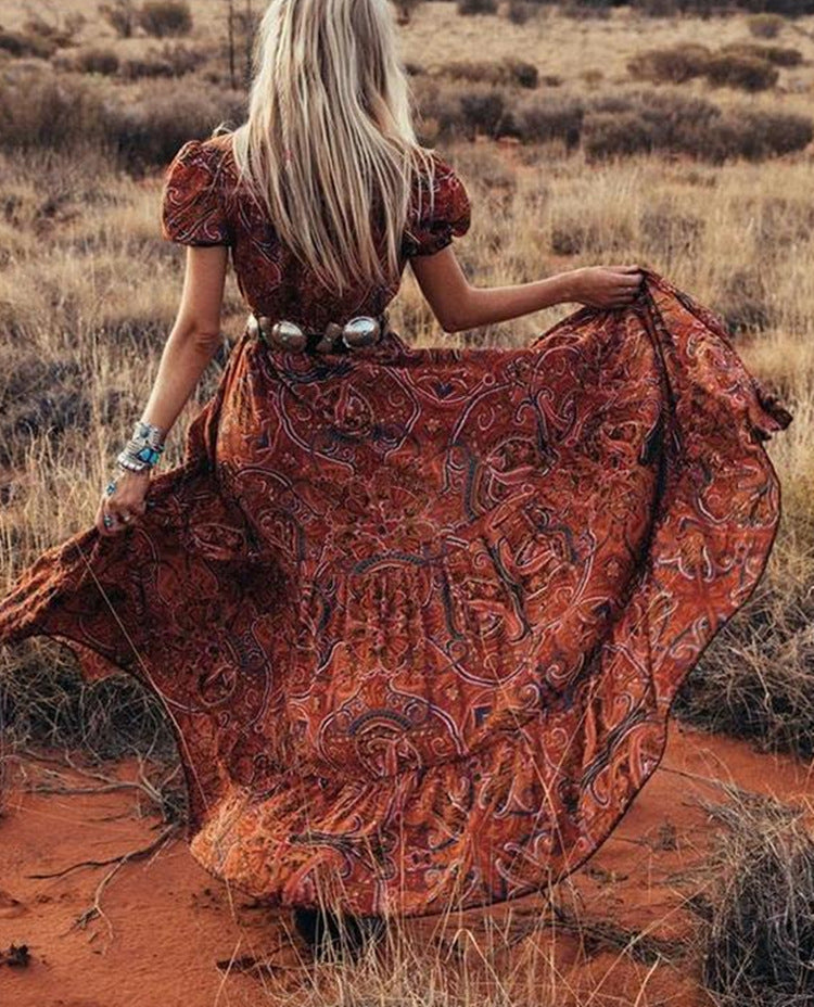 DressBetty - Print V-Neck Bohemian Holiday Dress