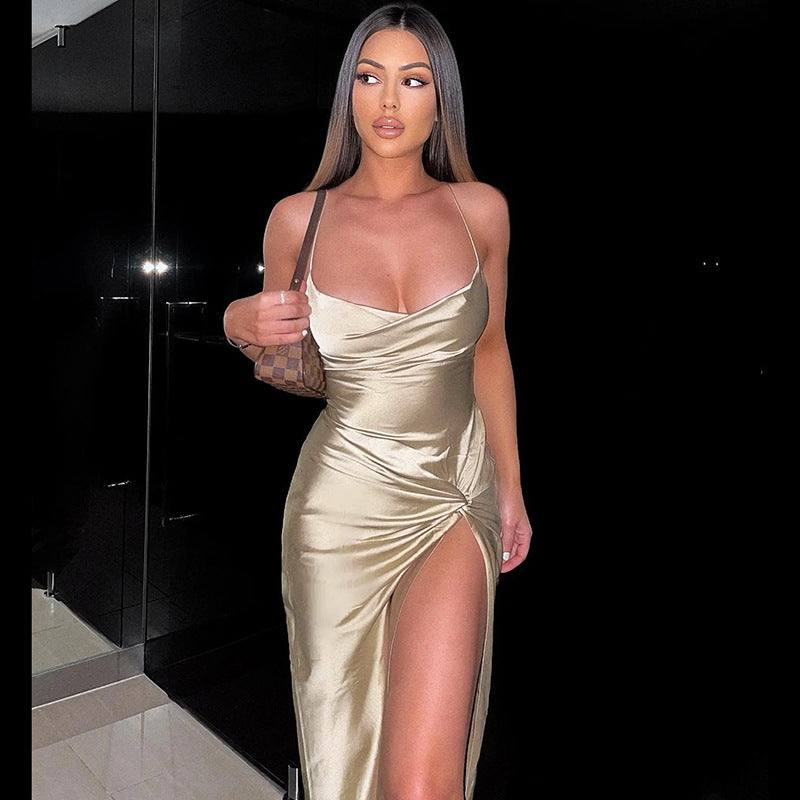 DressBetty - Split Satin Backless Dress