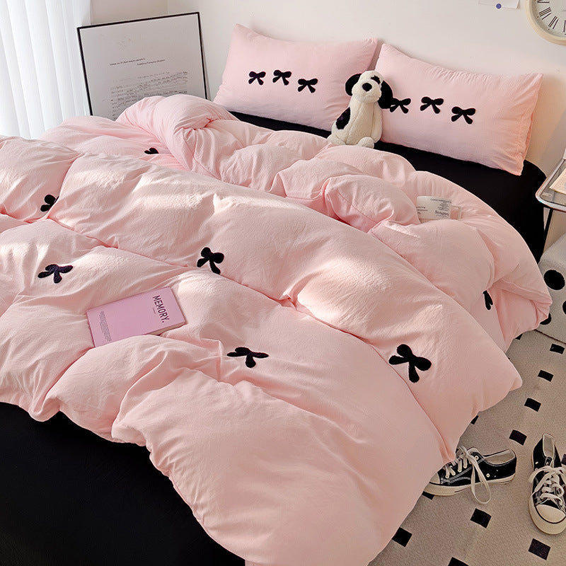 Embroidered Triple Bow Bedding Set