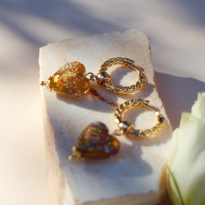 Handmade Glaze Heart Hoop Earrings
