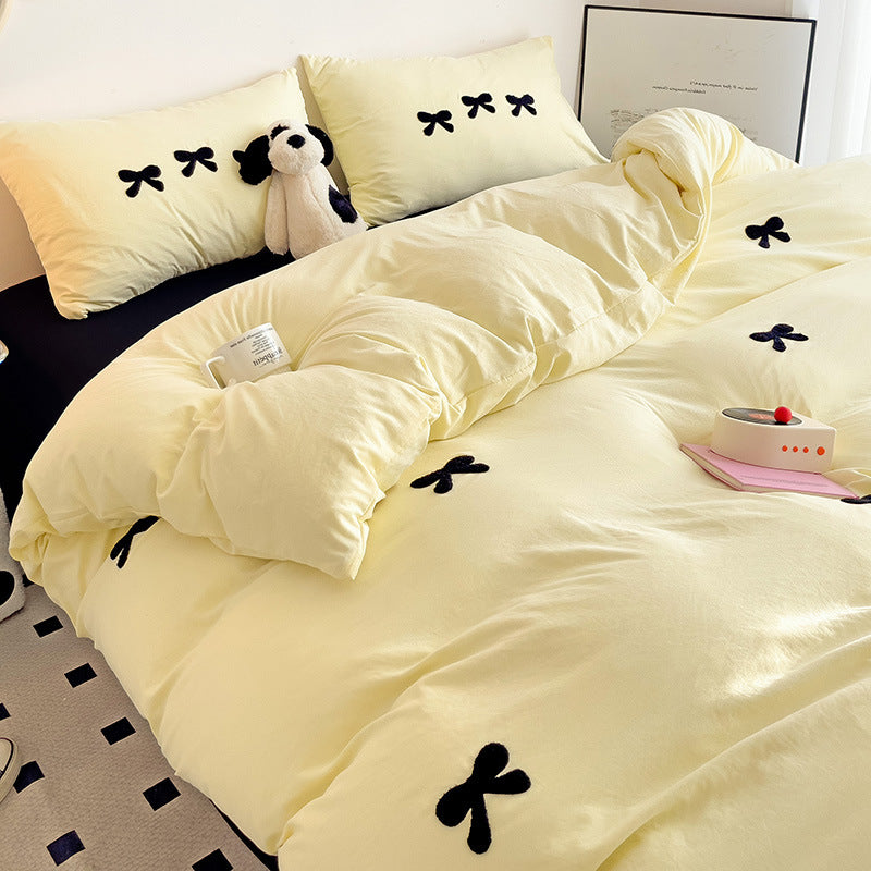 Embroidered Triple Bow Bedding Set