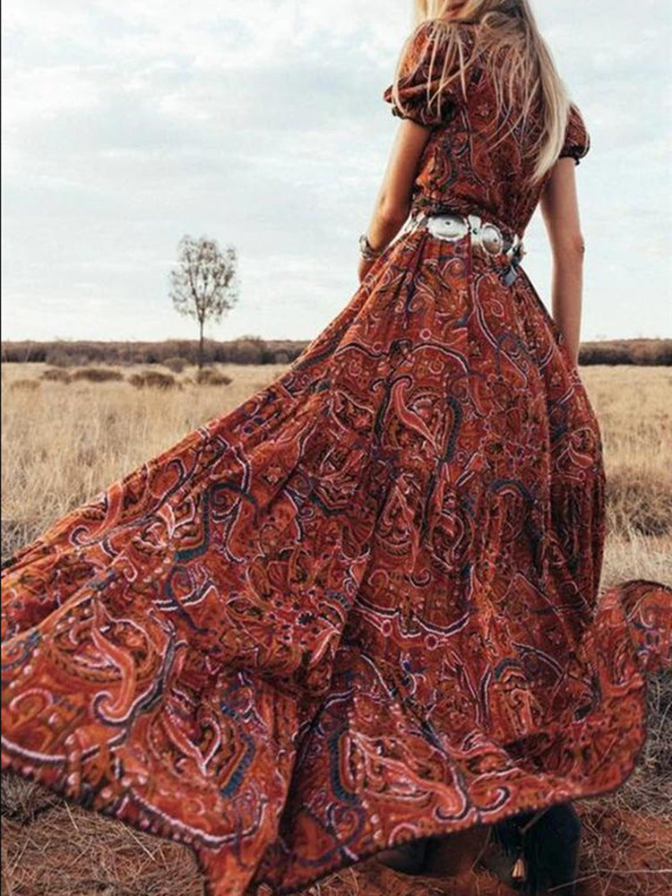 DressBetty - Print V-Neck Bohemian Holiday Dress