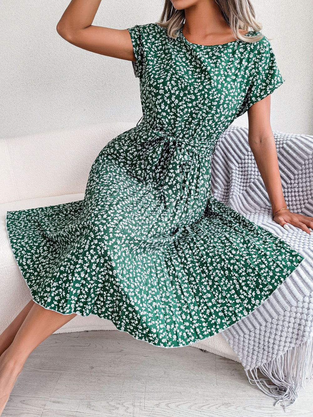 DressBetty - Casual Floral Pleated Dress