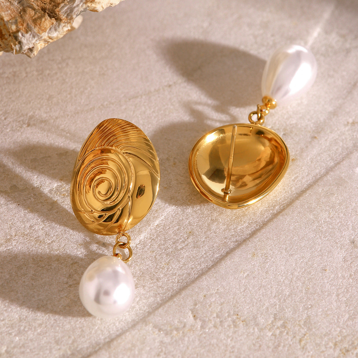 Oceanic Swirl - Gold Freshwater Pearl Drop Earrings
