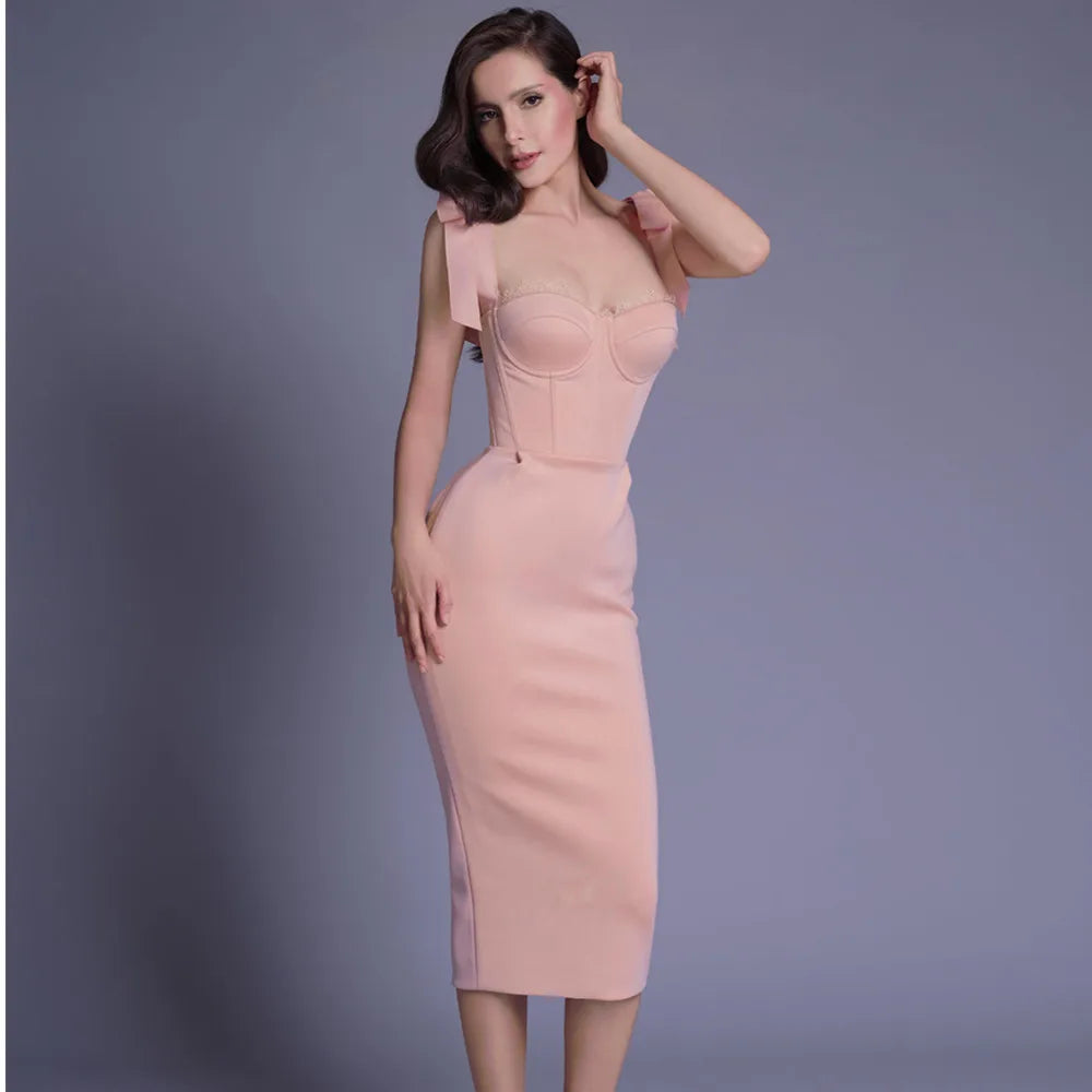 DressBetty - 2024 New Pink White Sexy Sleeveless Bodycon Midi Dress