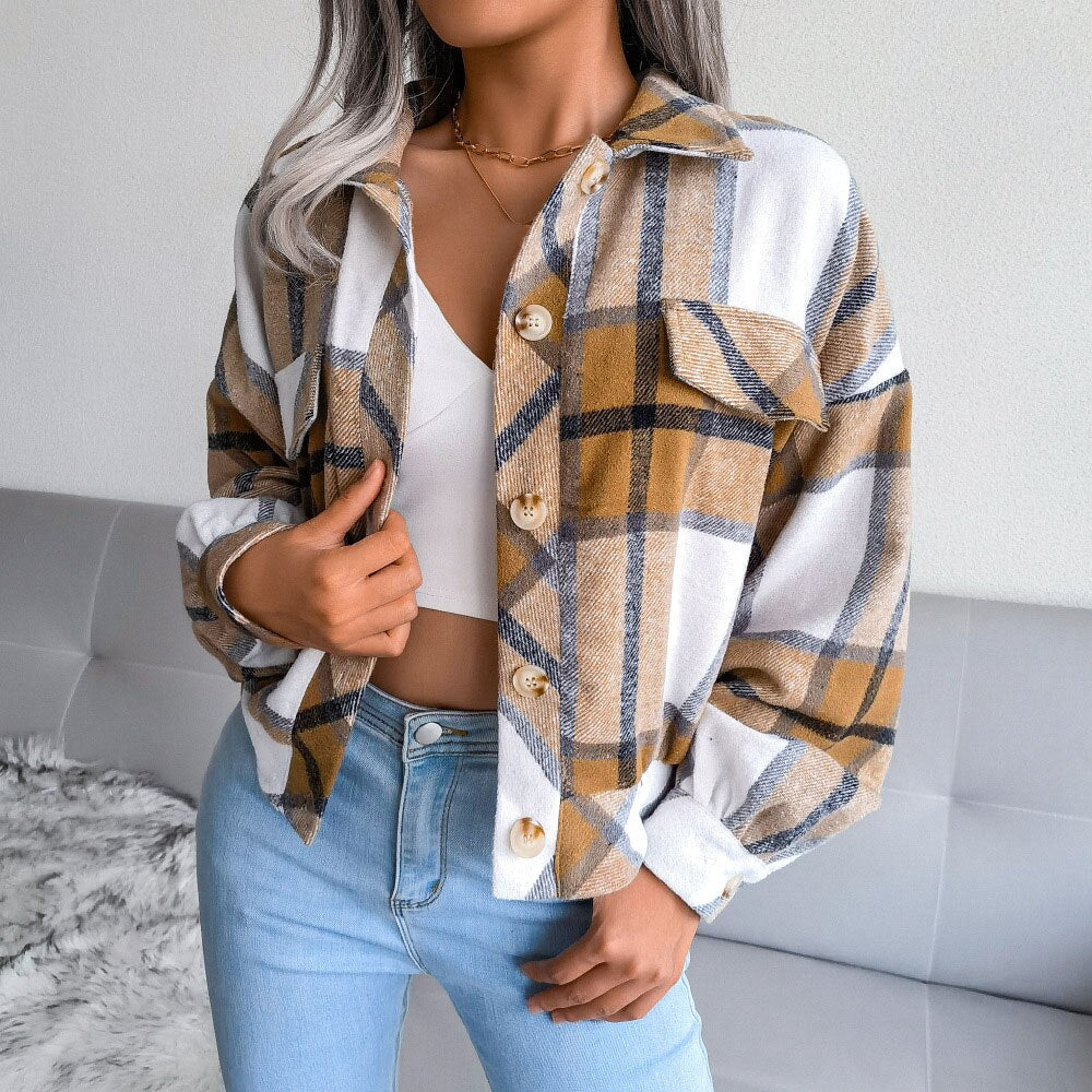 DressBetty - Plaid Vintage Pockets Oversized Jacket