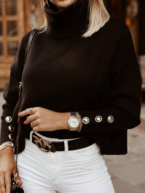 DressBetty - Turtleneck Long Sleeve Knitted Sweater
