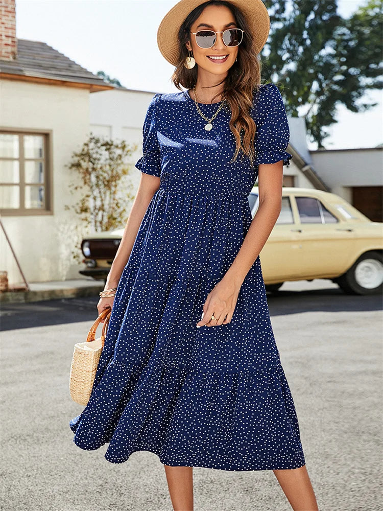 DressBetty - 2024 Summer Casual O-Neck Short Sleeve Beach Boho Dress