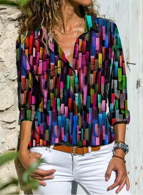 DressBetty - Printed Shirt Long Sleeve Loose Shirt Women's Casual Tops