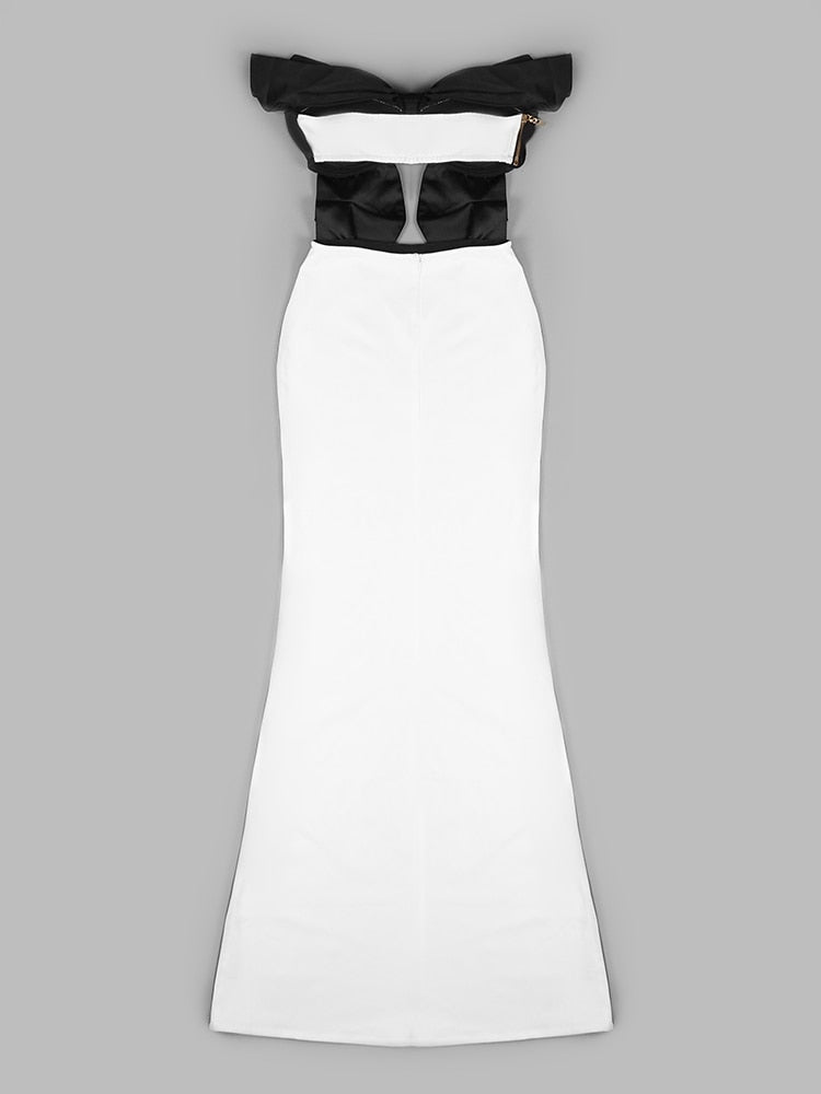 DressBetty - Bodycon Dress Elegant Black White Strapless Skiny Long Dress