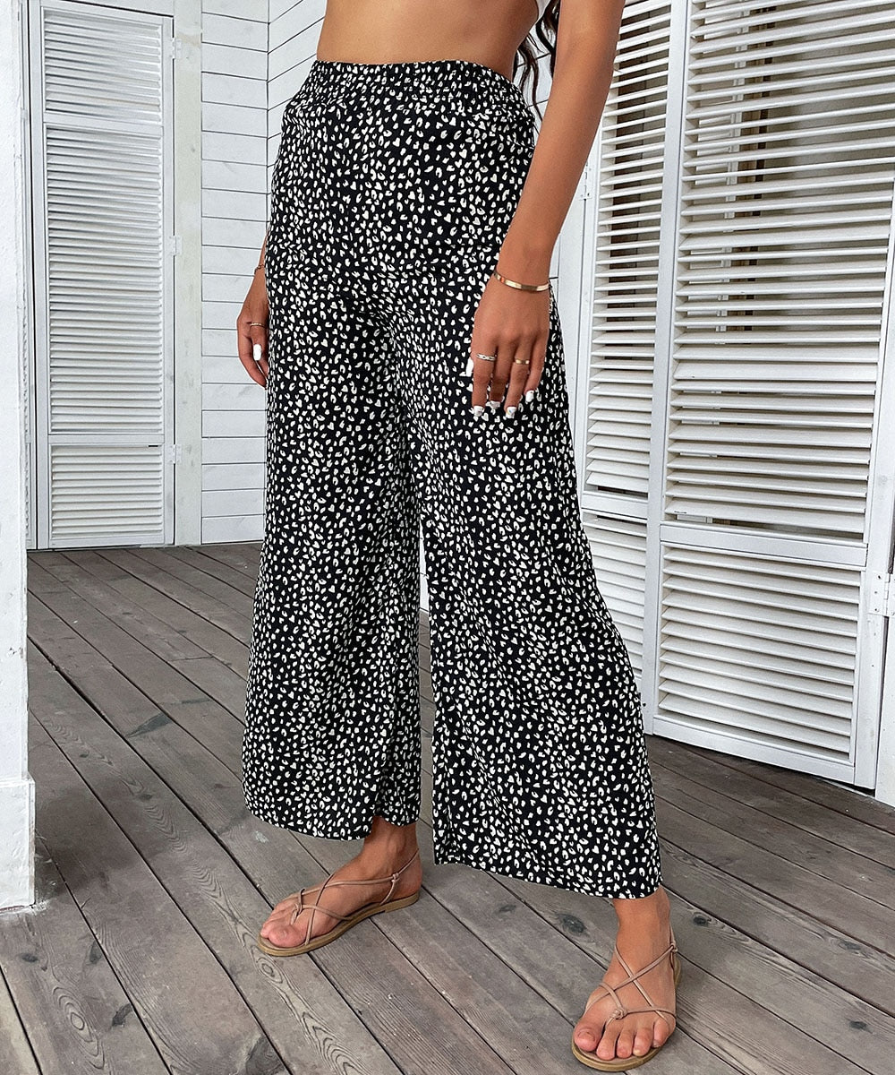 DressBetty - Leopard Print Wide Leg Pants
