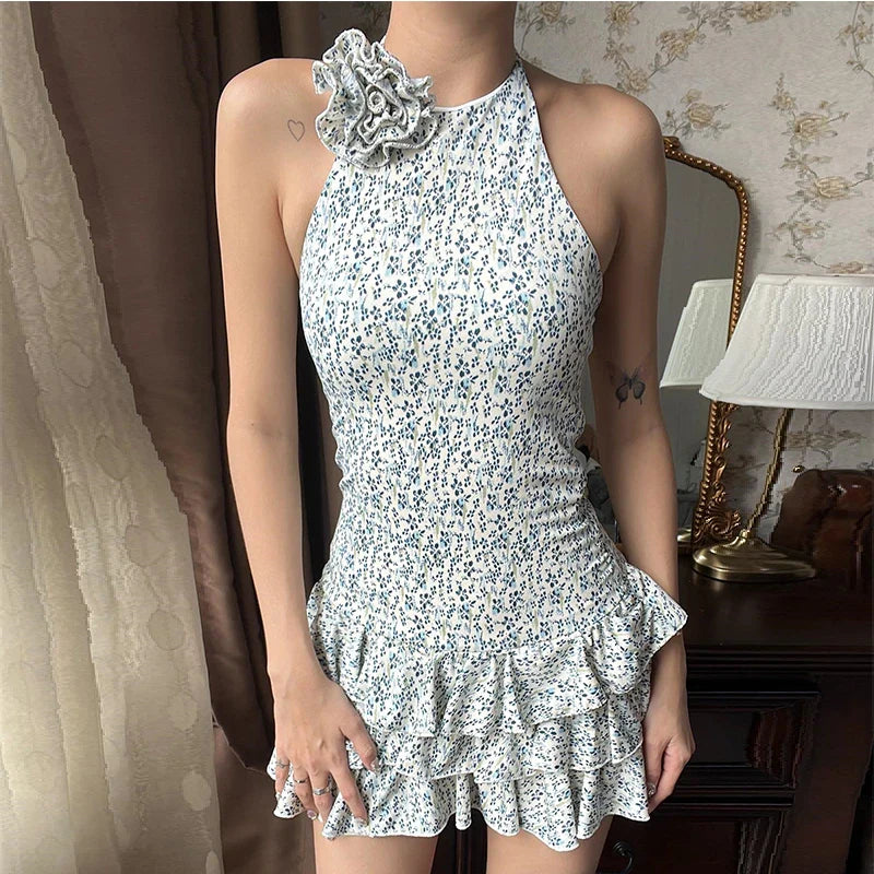 Pleated Slim Fit Decal Floral Dress