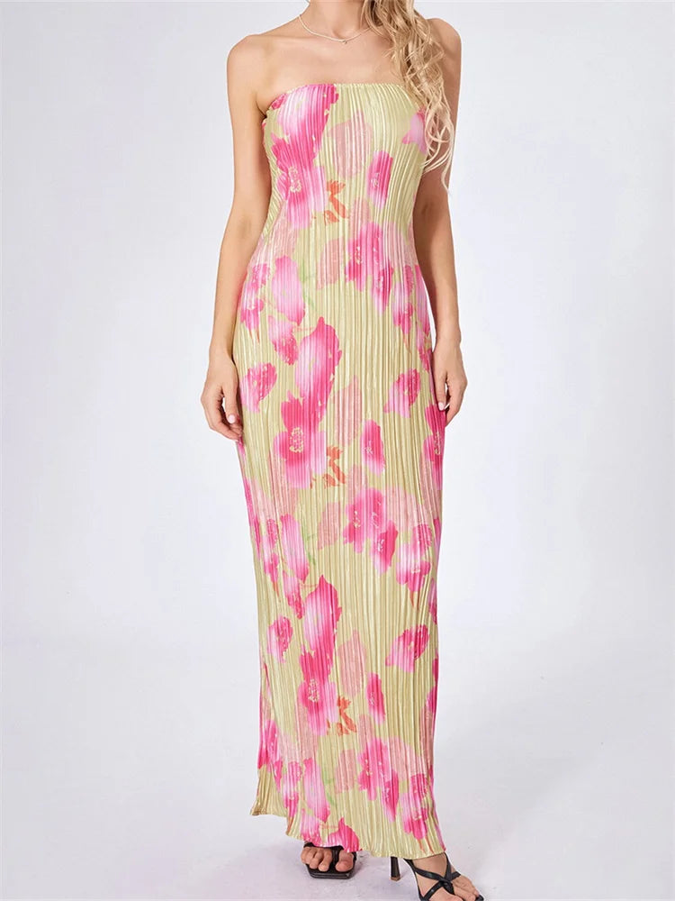 Strapless Tie-up Off Shoulder Floral Dress