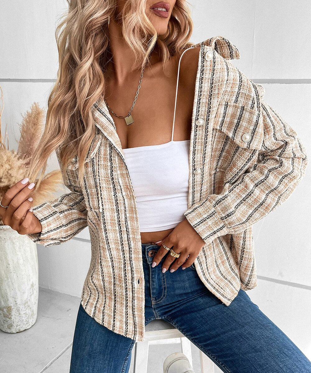 DressBetty - Dual Pocket Plaid Shirt Jacket