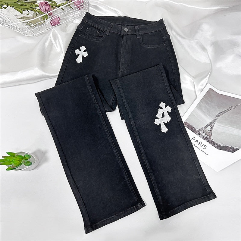 DressBetty - Women Low Waist Vintage Straight Denim Trousers Cyber Y2k Goth Pants Fashion Mom Jeans