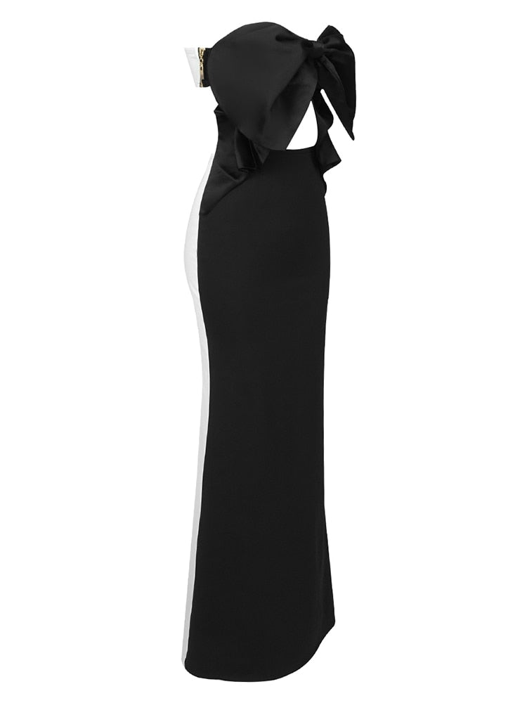 DressBetty - Bodycon Dress Elegant Black White Strapless Skiny Long Dress