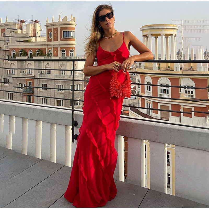 DressBetty - Elegant Deep V Neck Maxi Dress