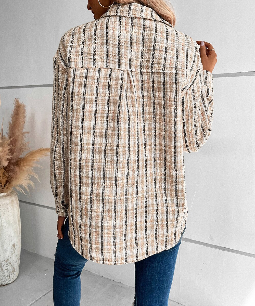 DressBetty - Dual Pocket Plaid Shirt Jacket