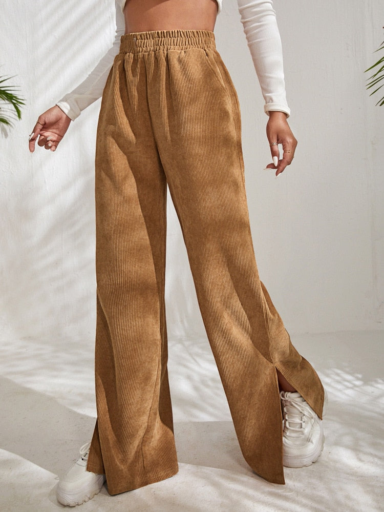 DressBetty - Casual Corduroy Wide Leg Pants