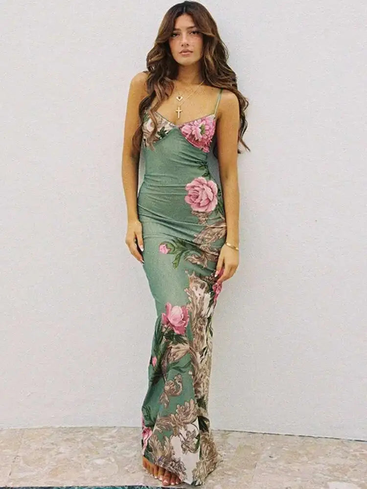 Spaghetti Strap Slim Floral Dress